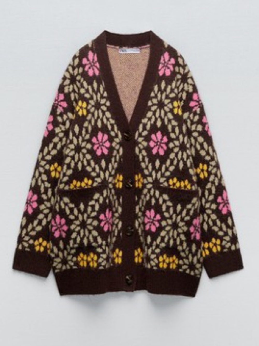 Zara Brown Floral Oversized Cardigan